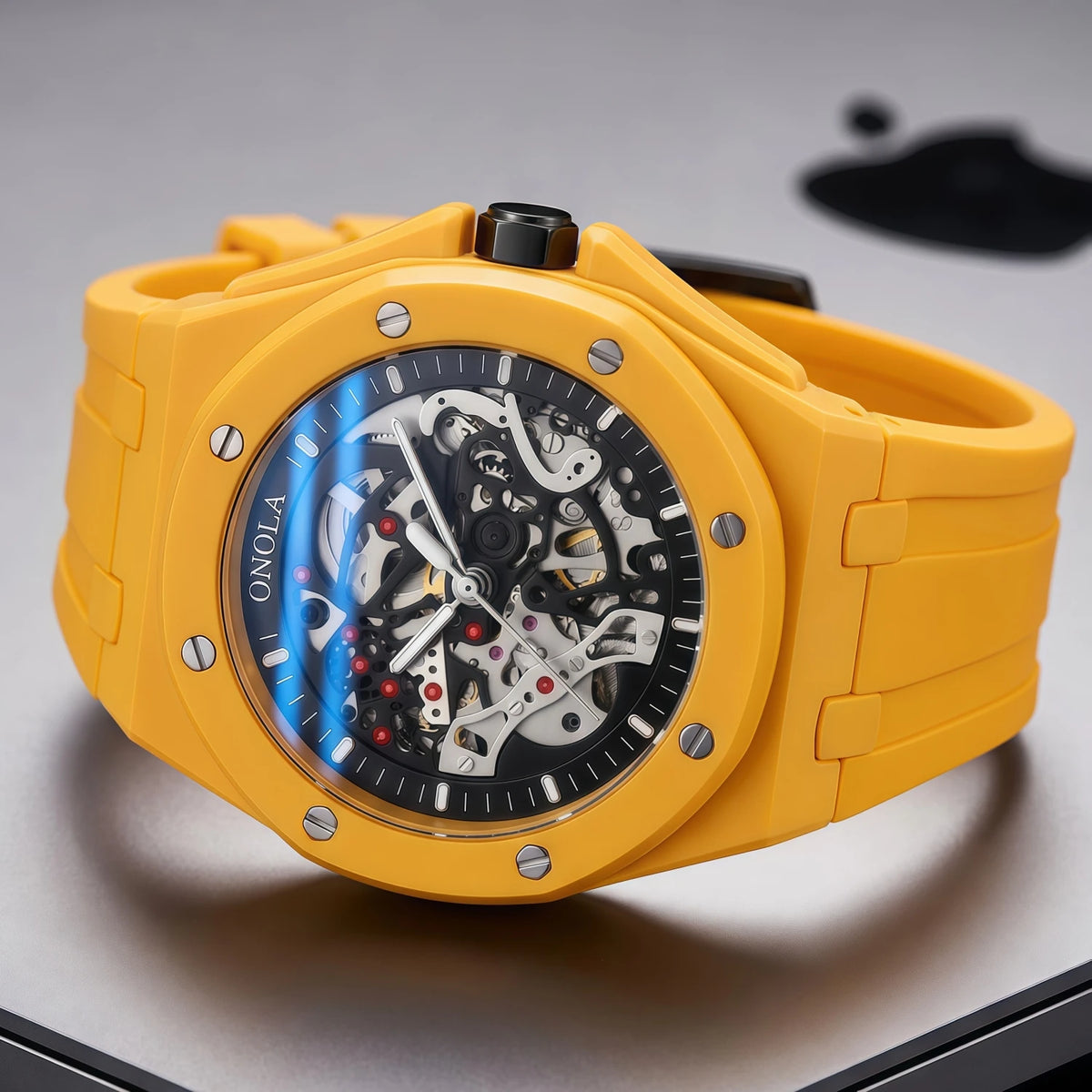 New Hollowed Out Fully Automatic Mechanical Watch for Men,  Fashion Multi-Color Silicone Tape Waterproof Watch