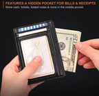 Center pocket holding folded cash and receipts
