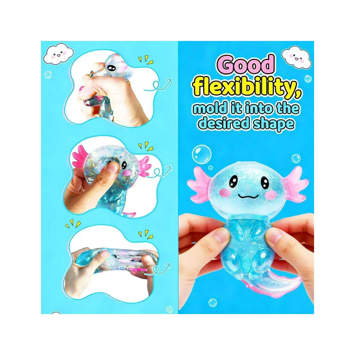 Squishy Axolotl Fidget Stress Ball, Cute Squishies Axolotls Toy, Stocking Stuffer Easter Basket Stuffers, Stress Ball Squeeze Toys for Stress Relief