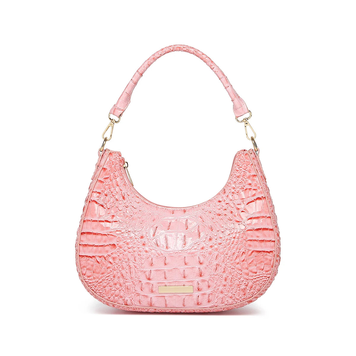 Women’s Ombre Croc Embossed Hobo Bag – Colorful Crescent Shoulder Purse, Glossy Underarm Handbag with Detachable Strap