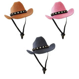 Brown, pink and black pet cowboy hats with star trim