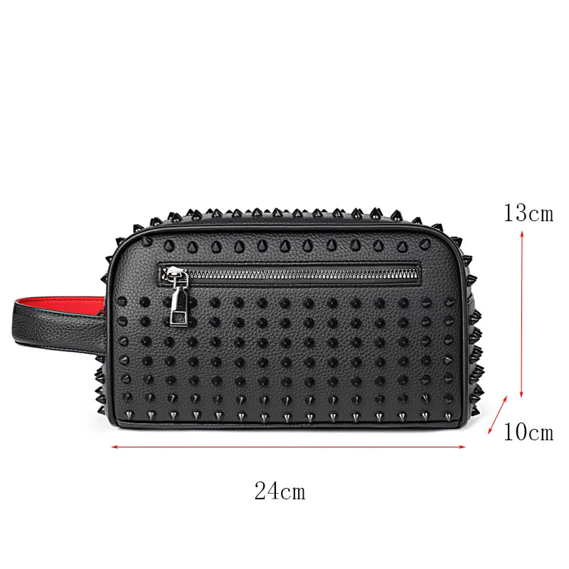 Women’s Punk Rock Studded Clutch Bag – Punk Rivet PU Leather Wristlet Purse, Black Gothic Zipper Handbag & Small Evening Bag