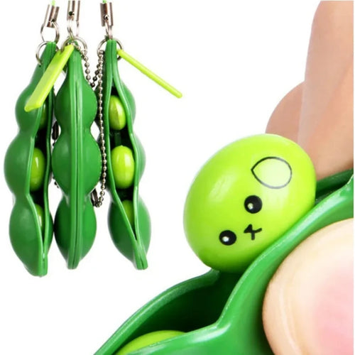 2Pcs Peapod  Bag Charm Fidget Toy Squeeze a Bean Edamame Pea Keychain Keyring