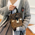 Vintage Monogram Mini Box Phone Bag for Women – Buckle Top Handle Crossbody Purse with Adjustable Shoulder Strap