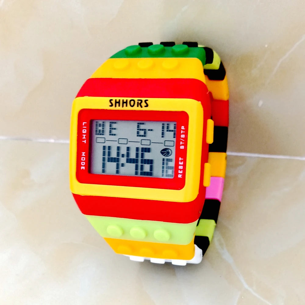 SHHORS Building Blocks Rainbow DIY Digital Electronic Women Mens Students Big Girls Boys Clock Alarm Sports Wrist Watches Gift
