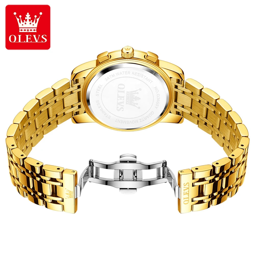 Olevs Gold Business Watch For Men with Roman Numerals Chronograph Quartz Movement and Luminous Hands