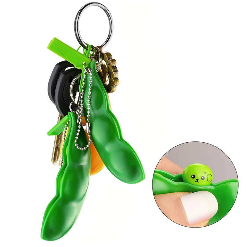 2Pcs Peapod  Bag Charm Fidget Toy Squeeze a Bean Edamame Pea Keychain Keyring