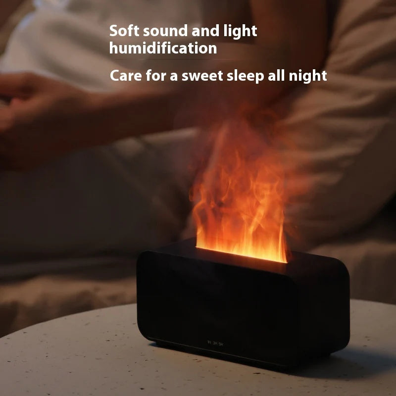 Flame-effect diffuser on a bedside surface