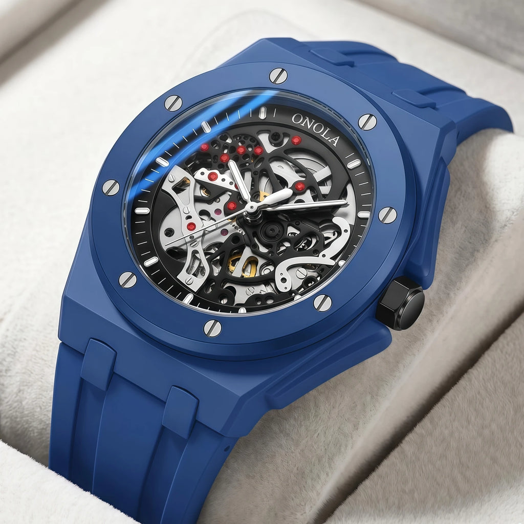 New Hollowed Out Fully Automatic Mechanical Watch for Men,  Fashion Multi-Color Silicone Tape Waterproof Watch