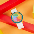 Personality Leisure Rainbow Rotating Dial Silicone Strap round Quartz Watch