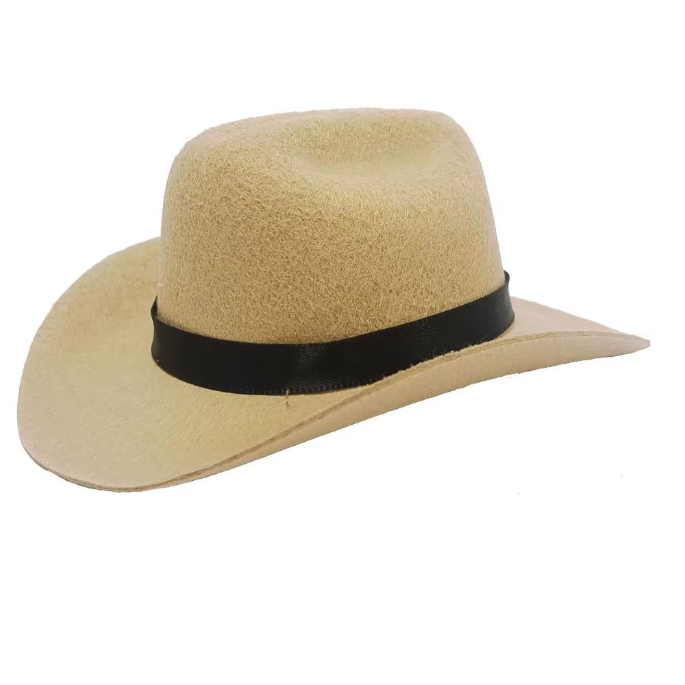 Beige pet cowboy hat with plain black ribbon band