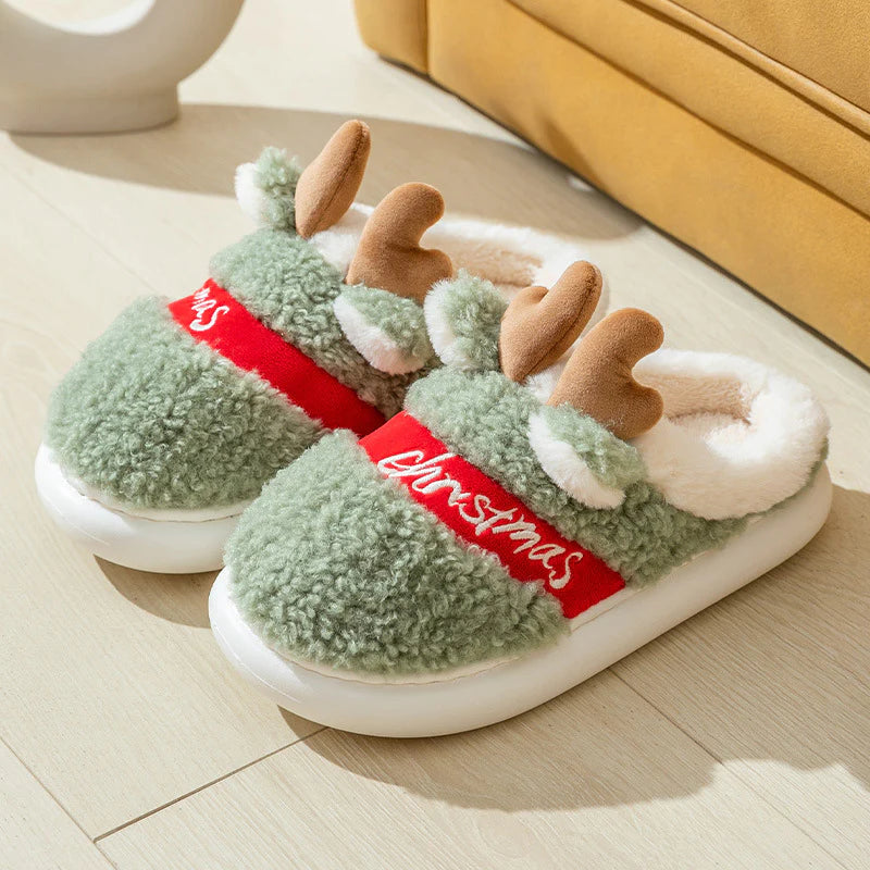 Reindeer Antler Christmas Slippers - Soft Cozy Bedroom Slipper - Slip on House Shoes
