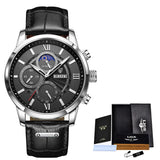 LIGE Meridian Men’s Chronograph Quartz Watch – Leather Strap & Date Display