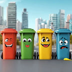 Cartoon face sticker decoration ideas on wheeled bins