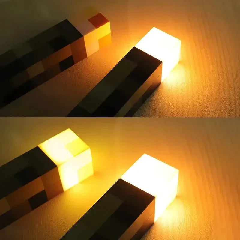 Pixel torch lamps shown in wall and tabletop positions