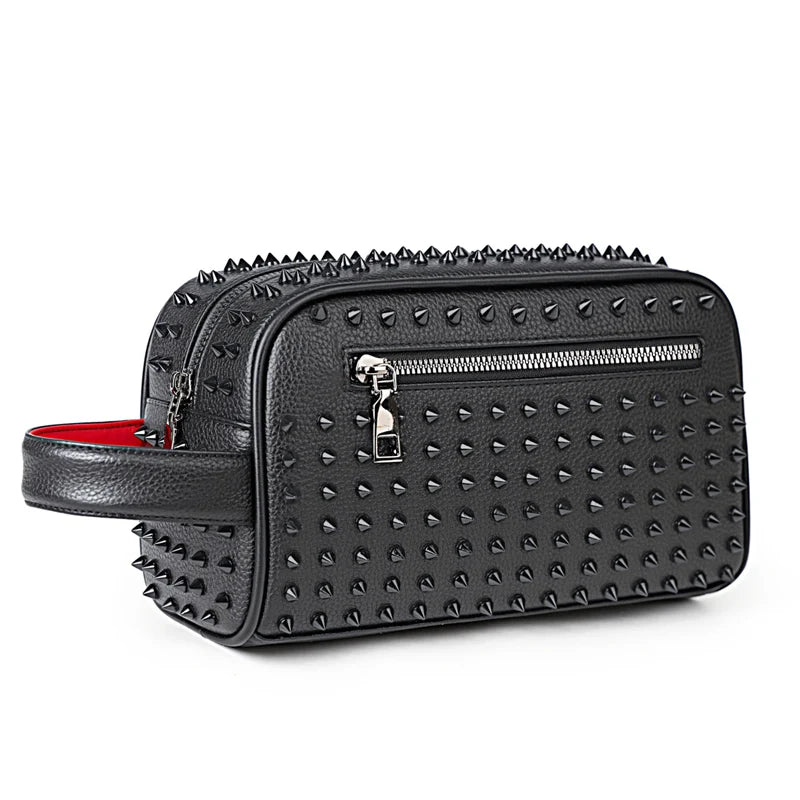 Women’s Punk Rock Studded Clutch Bag – Punk Rivet PU Leather Wristlet Purse, Black Gothic Zipper Handbag & Small Evening Bag