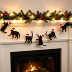 Santa Paws cat banner styled below a festive mantel