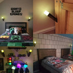 Pixel torch wall accent in a gaming room
