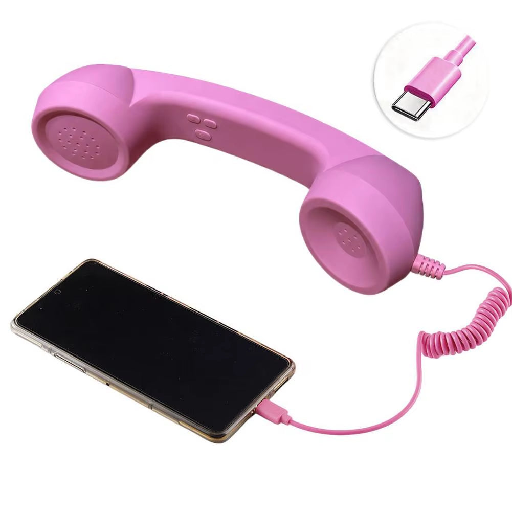 Pink USB-C retro telephone handset with coiled cord