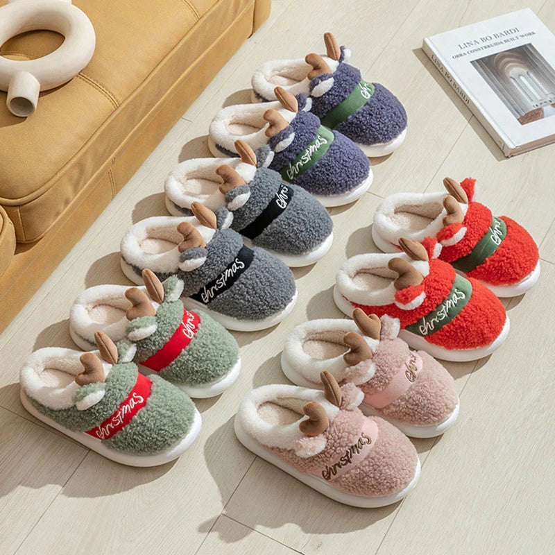 Reindeer Antler Christmas Slippers - Soft Cozy Bedroom Slipper - Slip on House Shoes