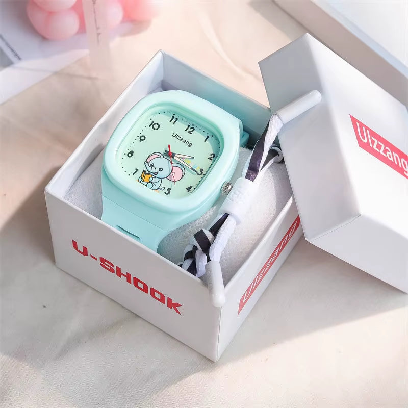 Cute Kids Watch for Boys & Girls Korean Style Cartoon Silicone Watch for Students Learning Large Face Easy to Read