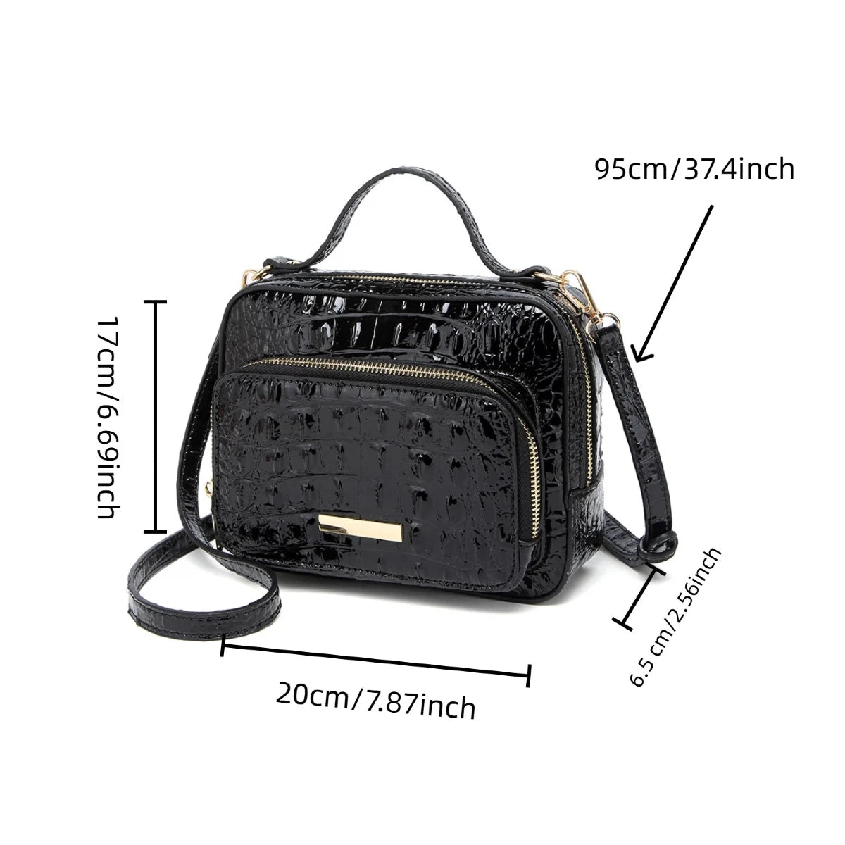 Women’s Crocodile Embossed Satchel Handbag – Structured Top Handle Purse, Glossy Shoulder Bag with Gold Tone Hardware Brahminn Dupe