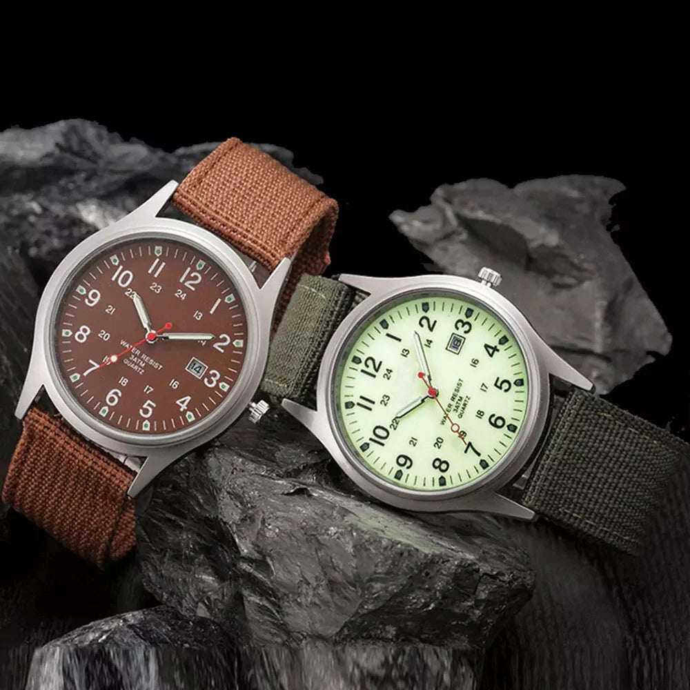 Rugged Field Watch – MilitaryInspired Quartz Watch with Date Display - 24 Hours Dial - Nylon Strap Wrist Watch