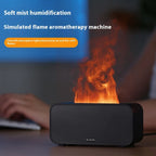 Black USB aroma diffuser with orange flame-like mist