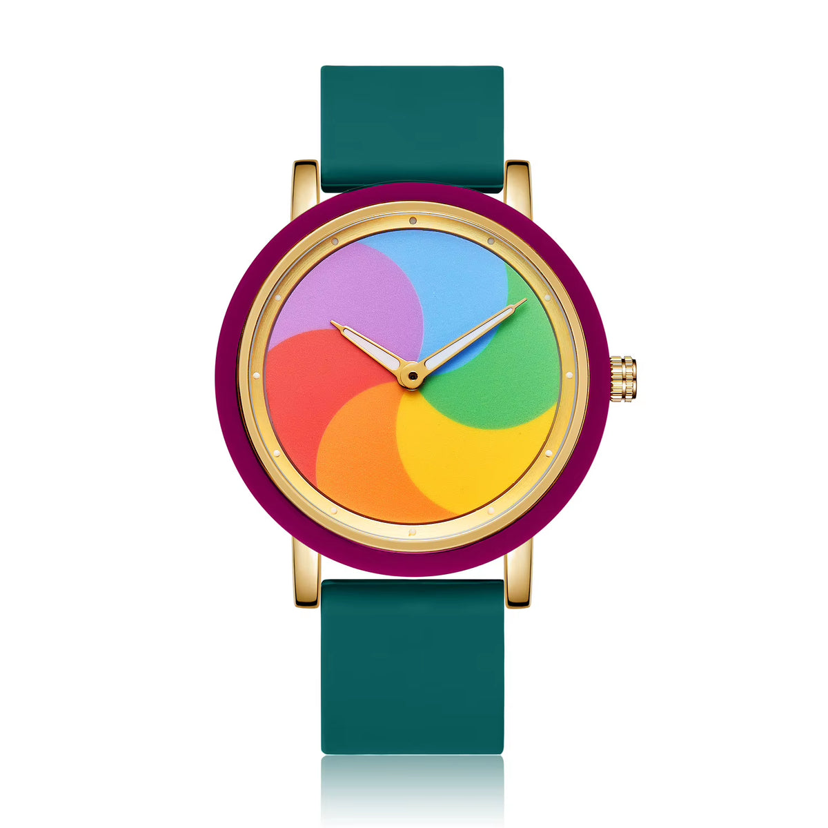 Personality Leisure Rainbow Rotating Dial Silicone Strap round Quartz Watch
