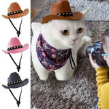 Cat wearing a brown star-trimmed cowboy hat
