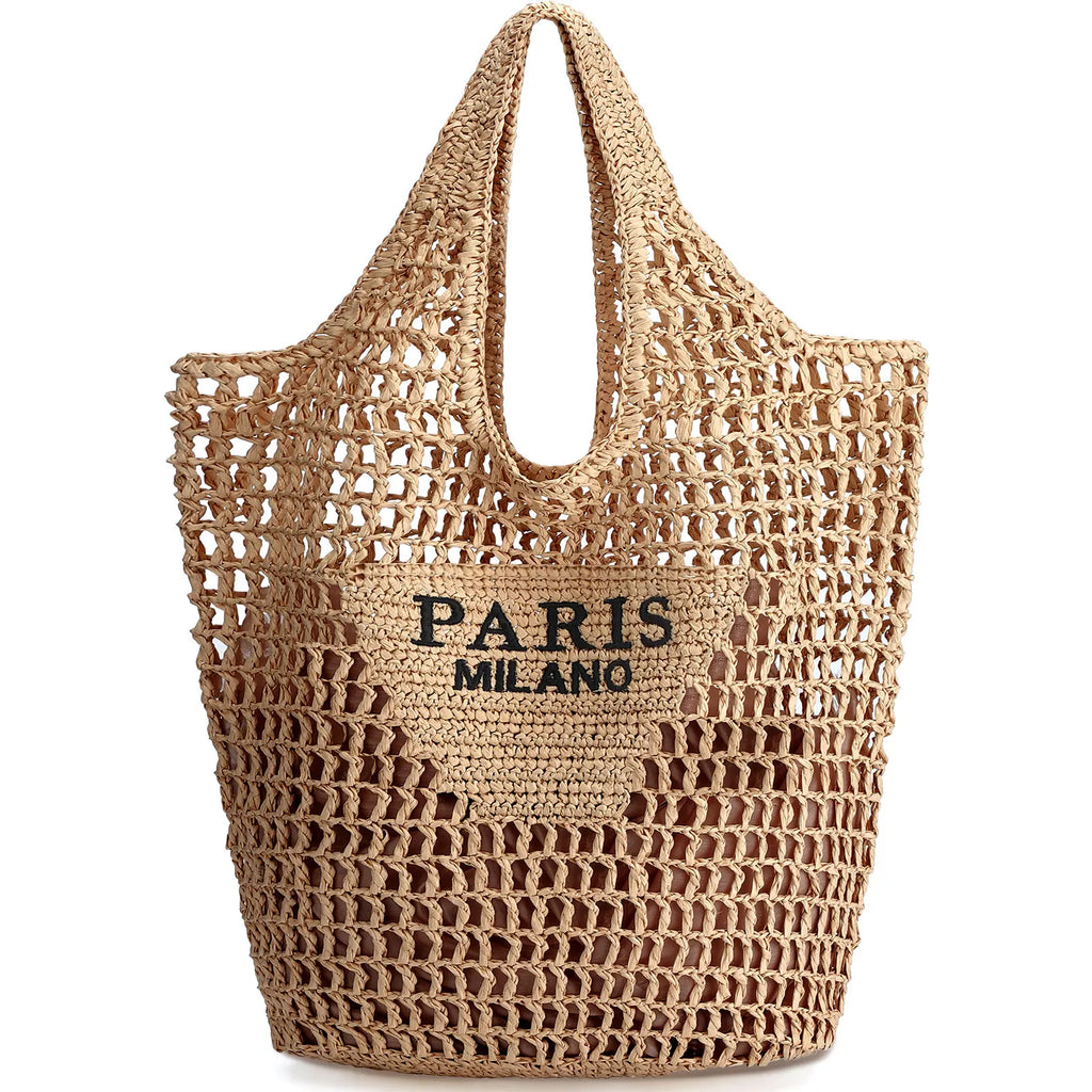Oversized Woven Straw Beach Tote for Women – Large Crochet Mesh Shoulder Bag, Summer Vacation & Travel Carryall