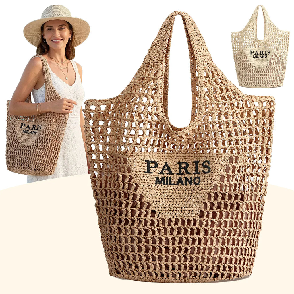 Oversized Woven Straw Beach Tote for Women – Large Crochet Mesh Shoulder Bag, Summer Vacation & Travel Carryall