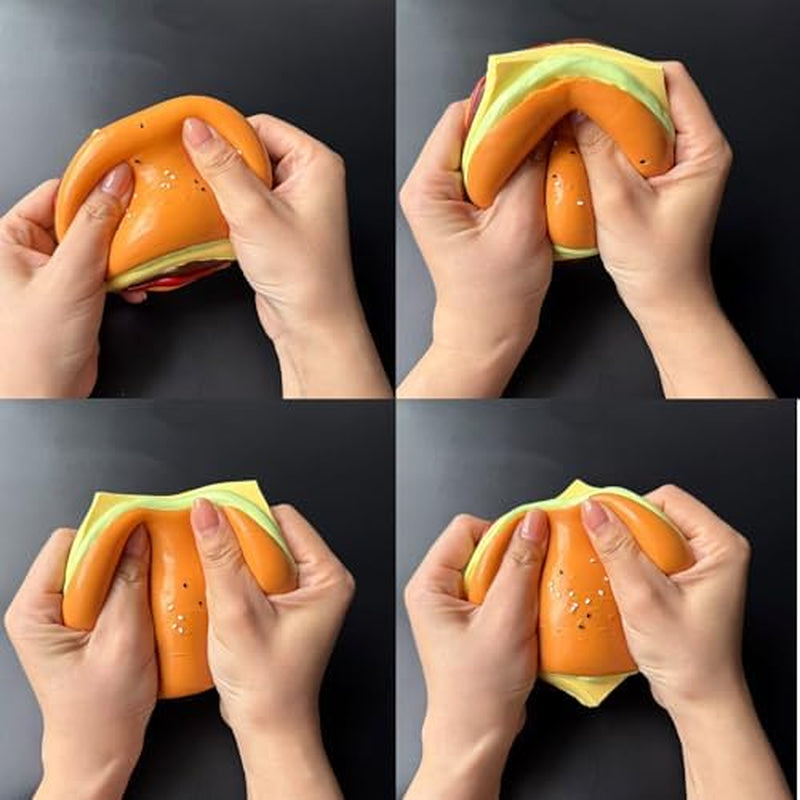 Super Squishy Hamburger Toy, Stress Relief Slow Rising Fidget Adult Realistic Food Replica with Sesame Seeds Handmade Soft Silicone Squeeze Toy Gift