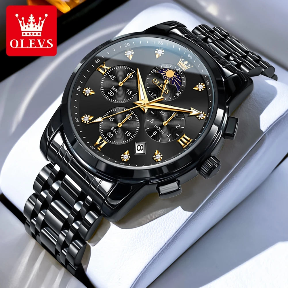 Olevs Gold Business Watch For Men with Roman Numerals Chronograph Quartz Movement and Luminous Hands