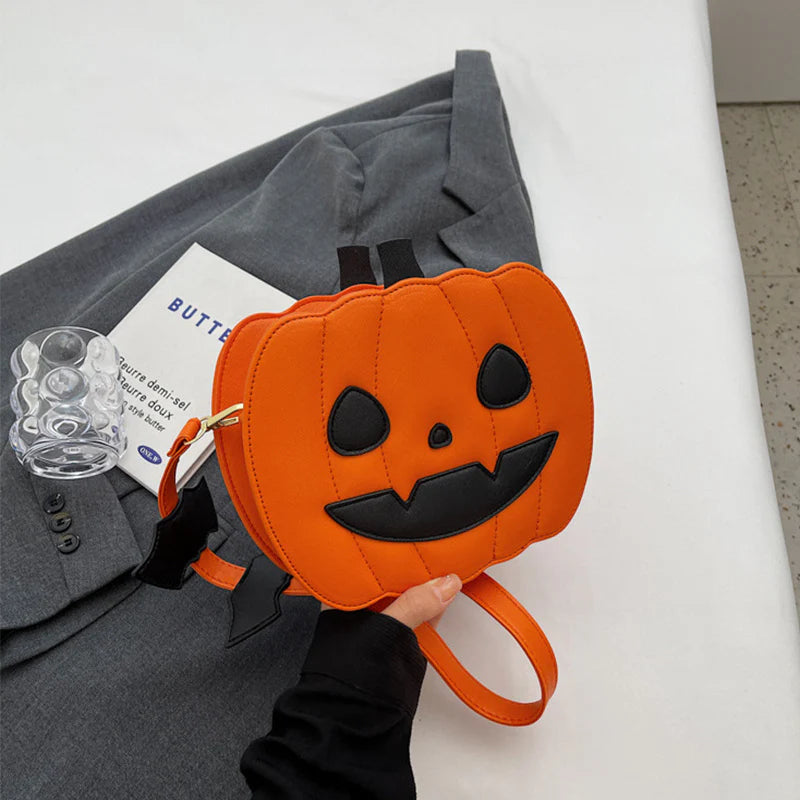 Happy Orange pumpkin purse with round eyes and smiling face