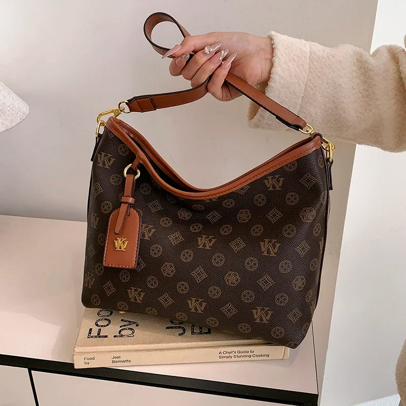 Elegant Large Capacity Designer Diaper Tote Bag for Women – Vintage Pattern Shoulder & Crossbody Mom Bag