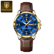 POEDAGAR 855 gold case blue dial leather watch