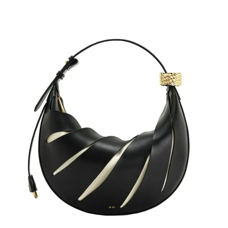 Women's Jana Hollow Out Shoulder Bag, Girl's Crescent Shoulder Bag – Trendy Hollow Out Hobo Purse, Adjustable Crossbody Bag, Curved Vegan Leather Handbag
