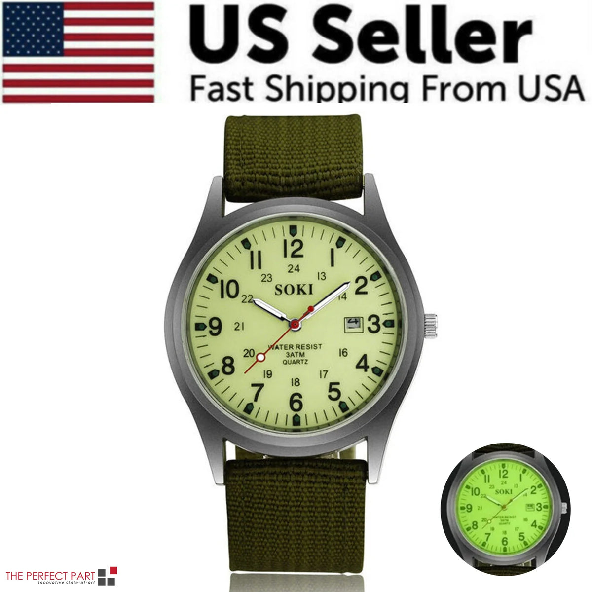 Rugged Field Watch – MilitaryInspired Quartz Watch with Date Display - 24 Hours Dial - Nylon Strap Wrist Watch