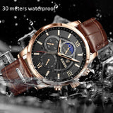 LIGE Meridian Men’s Chronograph Quartz Watch – Leather Strap & Date Display