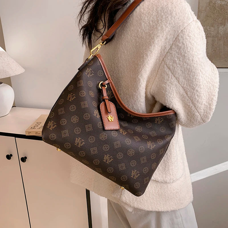 Elegant Large Capacity Designer Diaper Tote Bag for Women – Vintage Pattern Shoulder & Crossbody Mom Bag