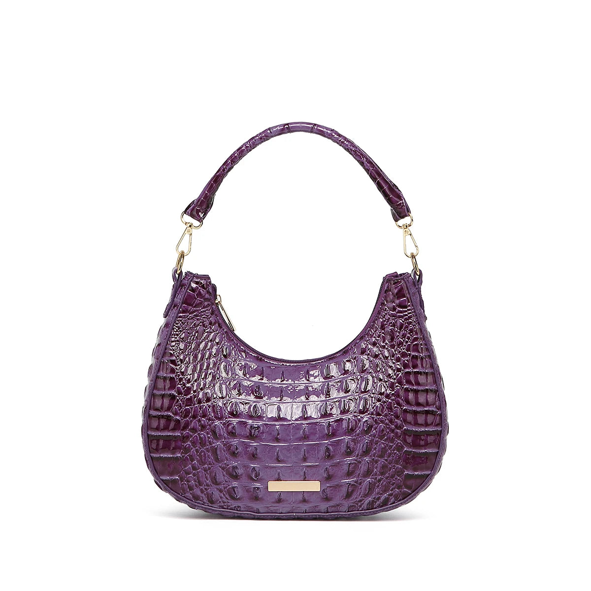 Women’s Ombre Croc Embossed Hobo Bag – Colorful Crescent Shoulder Purse, Glossy Underarm Handbag with Detachable Strap