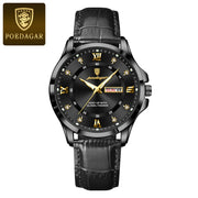 POEDAGAR 855 black case black dial leather watch