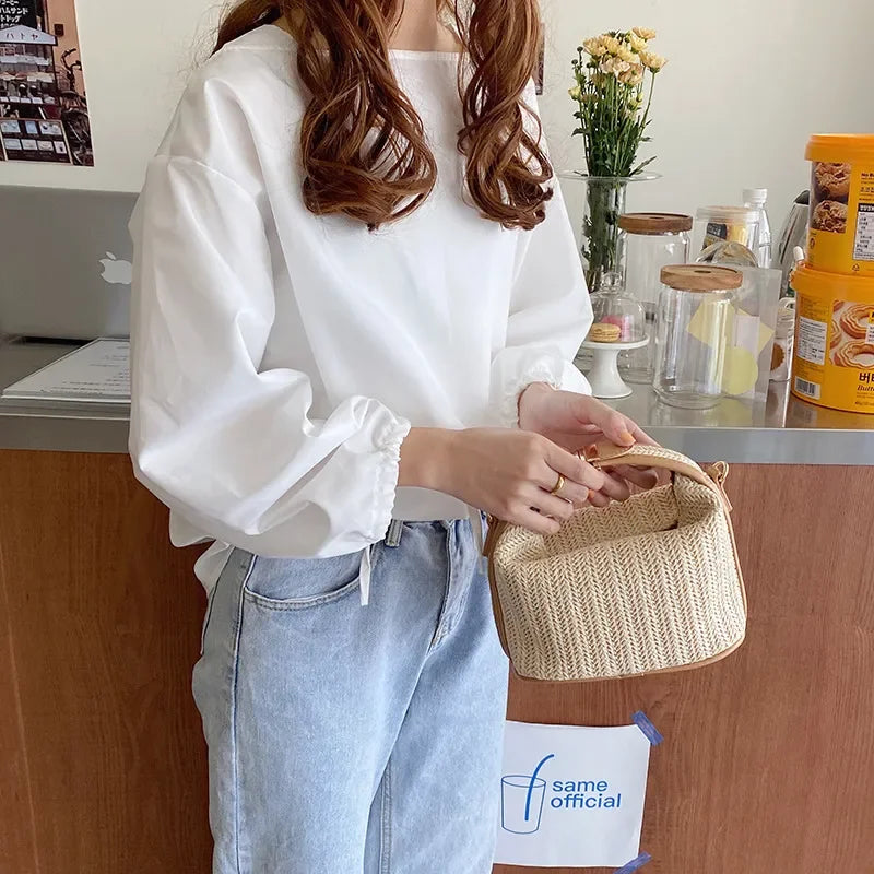 Women’s Woven Straw Shoulder Bag – Trendy Summer Underarm Purse, Crossbody Handbag with Buckle Strap, Vacation Beach Bag