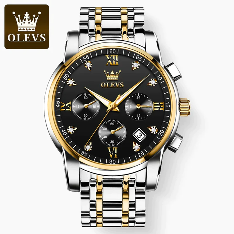 Luxury Chronograph Luminous Quartz Watch For Business Waterproof Stainless Steel Wrist Watch