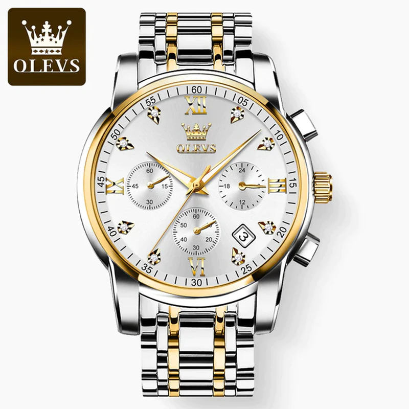 Luxury Chronograph Luminous Quartz Watch For Business Waterproof Stainless Steel Wrist Watch