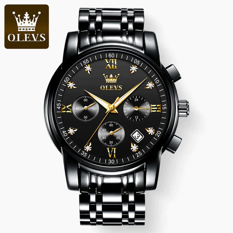 Luxury Chronograph Luminous Quartz Watch For Business Waterproof Stainless Steel Wrist Watch