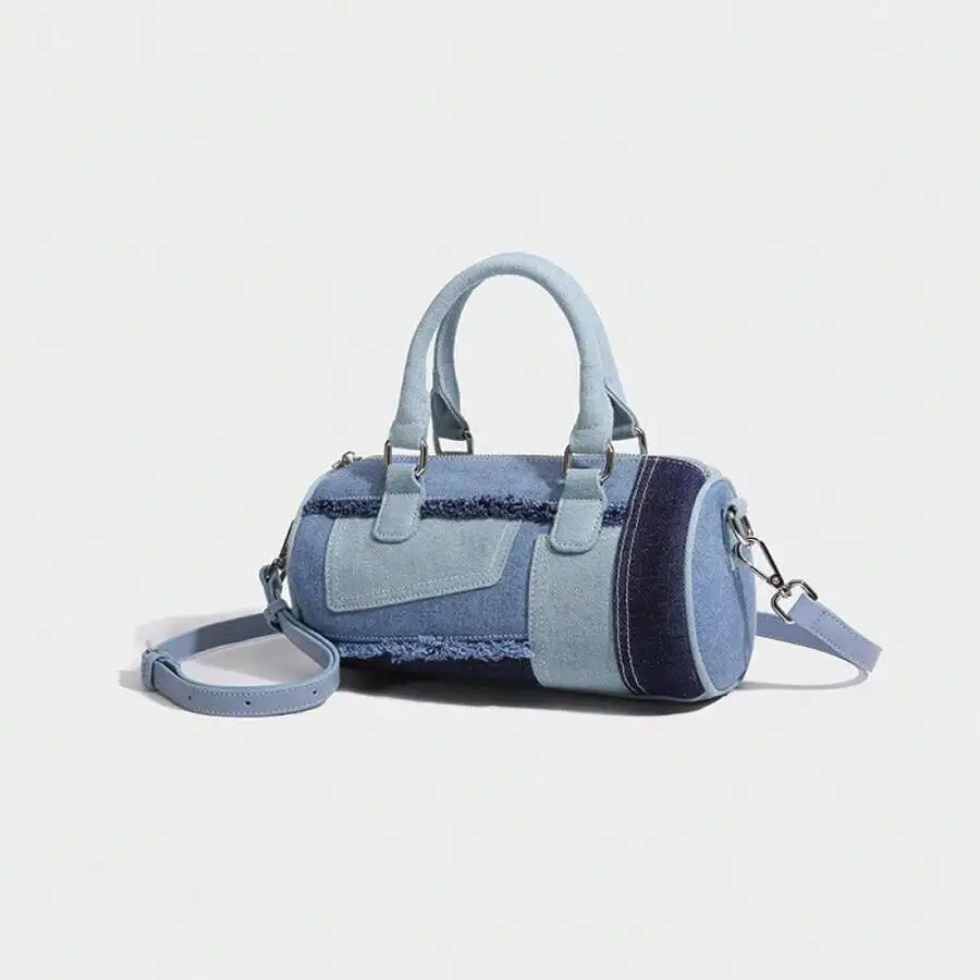Denim Patchwork Bowling Bag – Retro Shoulder & Crossbody