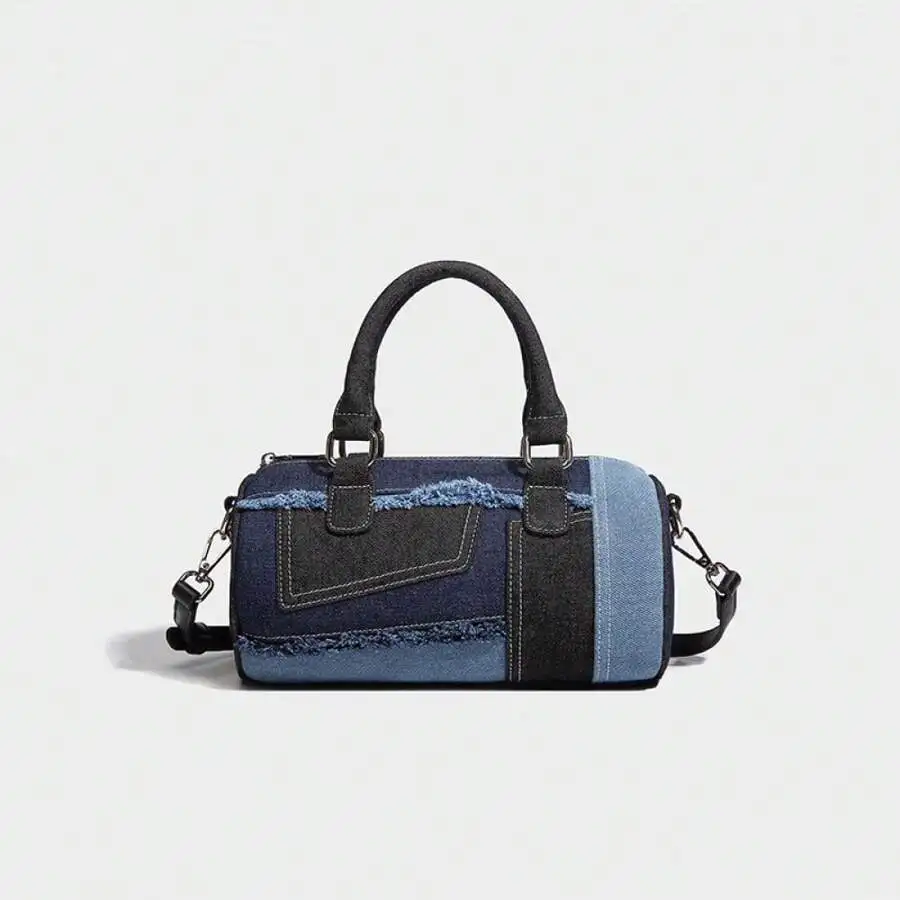 Denim Patchwork Bowling Bag – Retro Shoulder & Crossbody