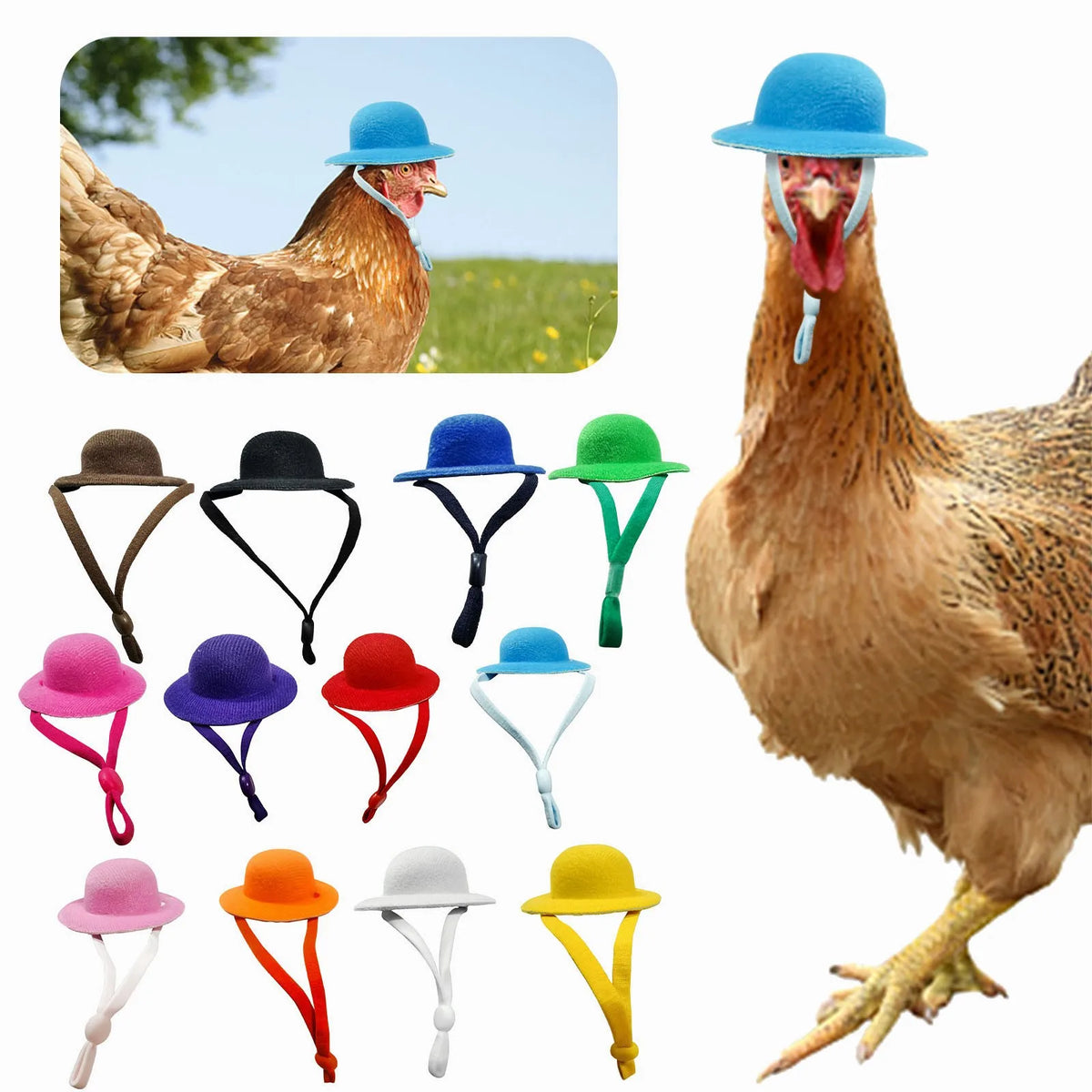 Funny Chicken Hat for Hens & Roosters – Tiny Adjustable Poultry Pet Costume Hat, Chicken Accessories & Photo Prop